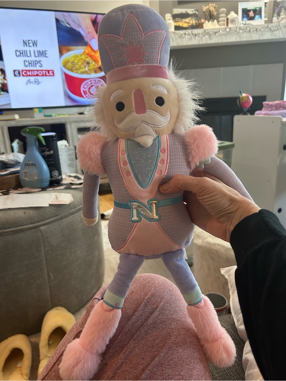 Plush Nutcracker Toy in Pink and Lavender - Soft Holiday Stuffed Doll